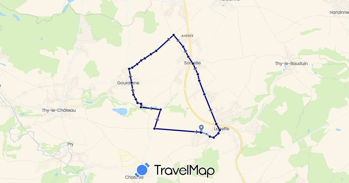 TravelMap itinerary: driving, cycling in Belgium (Europe)